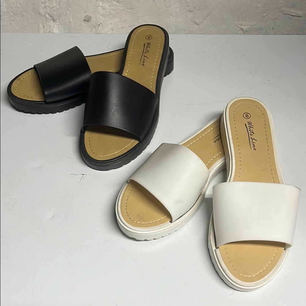 Set of 2 Black and White Slide Sandals